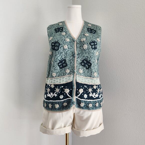 Christopher & Banks Jackets & Blazers - Vintage Y2K Embroidered Floral Sweater Vest Cottagecore Christopher & Banks L XL